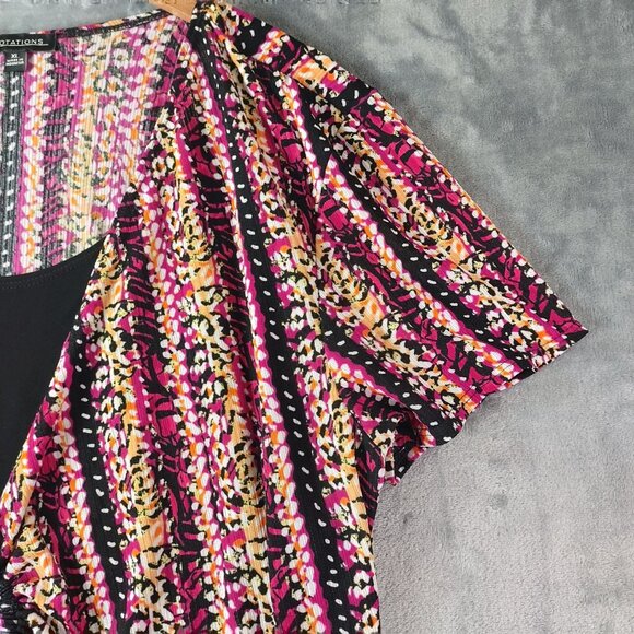 Notations Womens Ring Keyhole Stretch Knit Top XL Abstract Stripe High Low Artsy - Picture 3 of 12